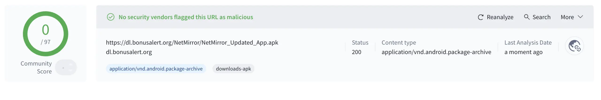 netmirror apk virus scan result